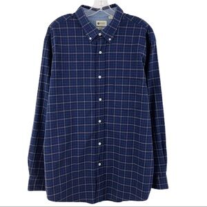 Haggar Men's Button Down Dress Shirt Blue & Beige Plaid Size XL Stretch Cotton